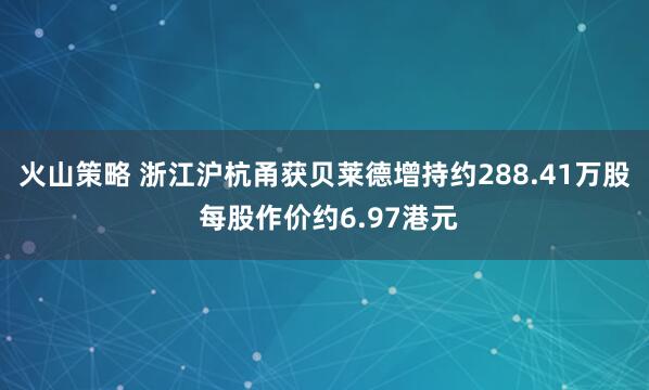 火山策略 浙江沪杭甬获贝莱德增持约288.41万股 每股作价约6.97港元